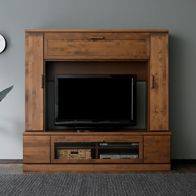 完成品】壁面収納テレビ台(ナチュラル/ブラウン)無垢材使用で気品漂う