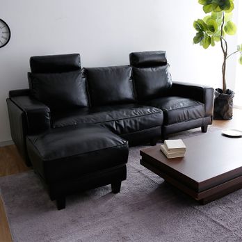 レザー調3人掛けカウチソファ ハイバックソファ[幅210] | 【公式  