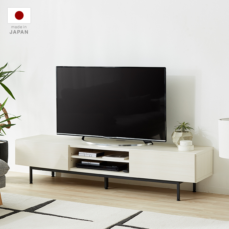 [幅179.5] テレビ台 日本製 ローテレビ台 49V型対応 半完成品 木製 スチール脚 ホワイト