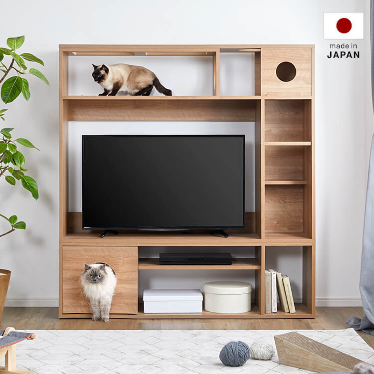 [幅150] 日本製 天窓付キャットウォーク壁面収納付テレビ台 半完成品 木製 シャビーナチュラル