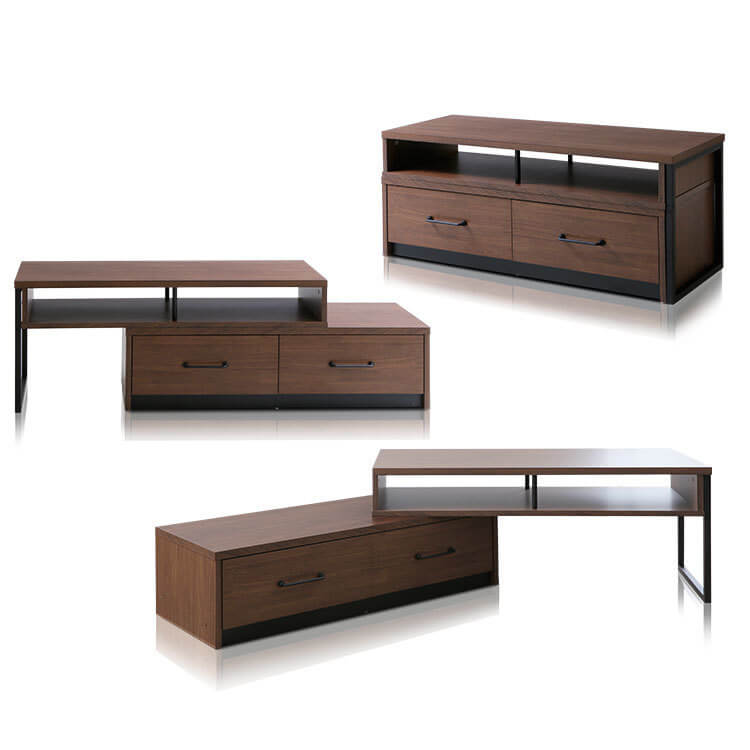 ヴィンテージ調がおしゃれなコーナー伸縮テレビ台(ウォルナット