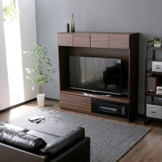 壁面収納テレビ台 50型対応の大容量収納(ウォルナット)[幅150 