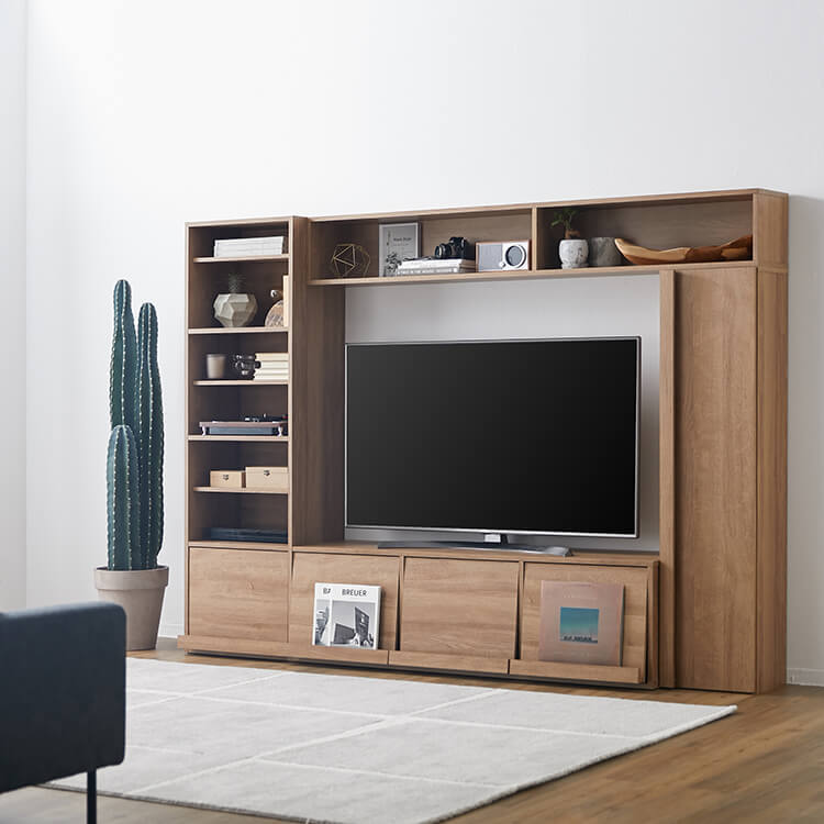 [幅235]テレビ台 壁面収納 テレビ ハイタイプ テレビボード 65インチ 木製 テレビラック 一体型 ライトブラウン