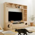 壁面収納テレビ台(ウォルナット/ナチュラル)キャットタワー一体型で猫 