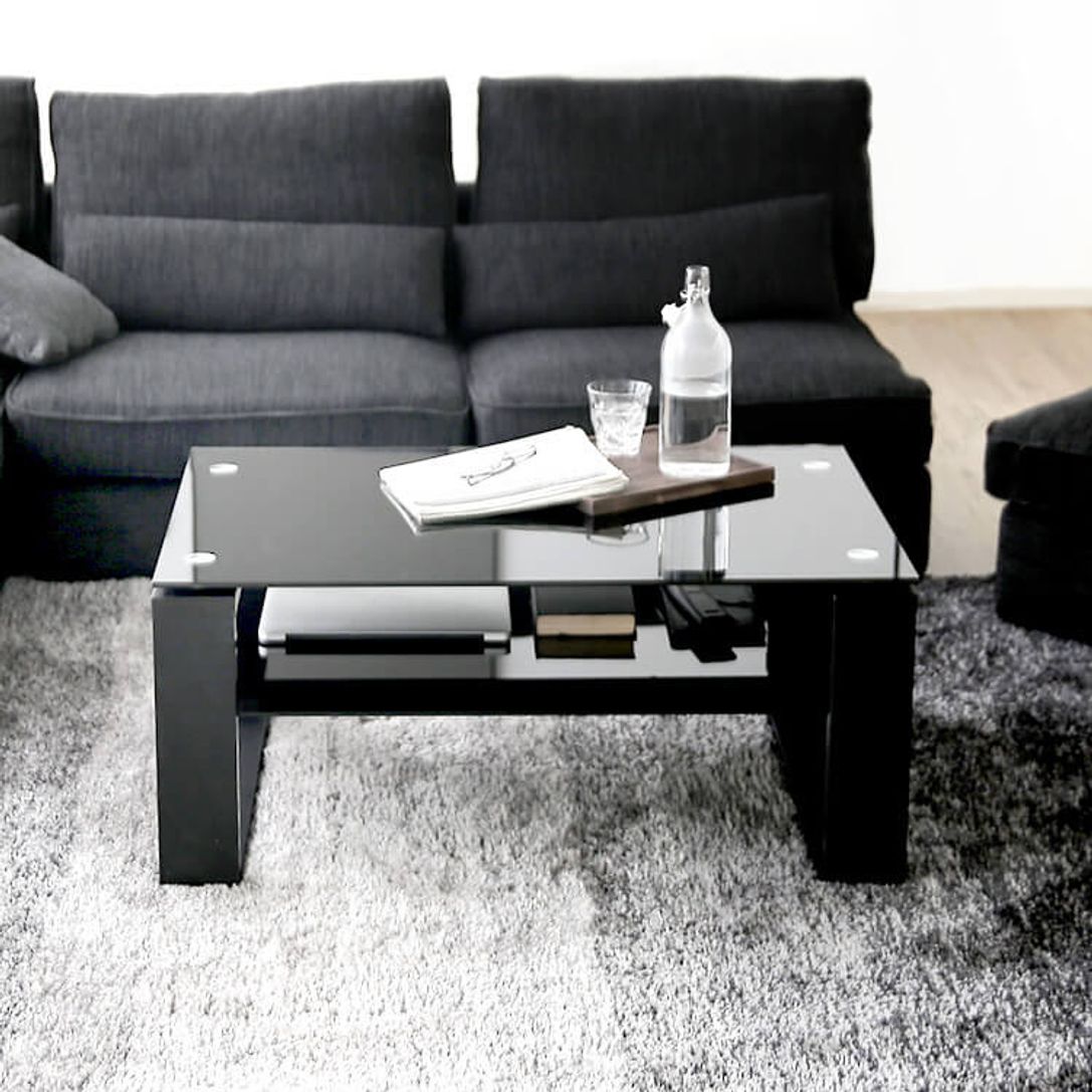 ガラステーブル ウォルナット ブラック 収納t付きでコンパクトサイズ 公式 Lowya ロウヤ 家具 インテリアのオンライン通販