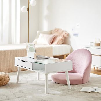 幅79]大理石柄 リビングテーブル 収納付き ガラス天板 北欧テイスト  