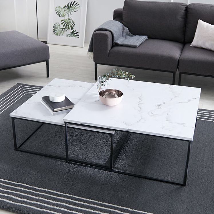リビングテーブル(ホワイト/ブラック、ブラック/ブラック)大理石柄 スチール脚 正方形 | 【公式】LOWYA(ロウヤ) 家具･インテリアの