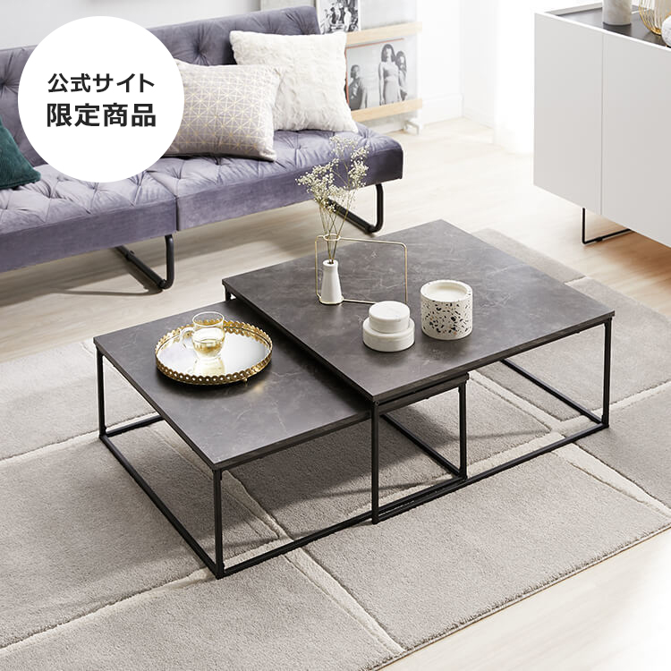 リビングテーブル(ホワイト/ブラック、ブラック/ブラック)大理石柄 スチール脚 正方形 | 【公式】LOWYA(ロウヤ)  家具・インテリアのオンライン通販