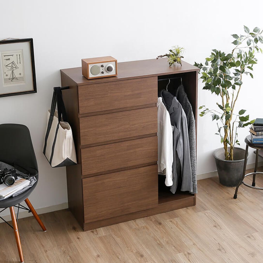 引き出し収納 オーク ホワイト ウォルナット ブラウン 大容量収納のハンガーラック付き 公式 Lowya ロウヤ 家具 インテリアのオンライン通販