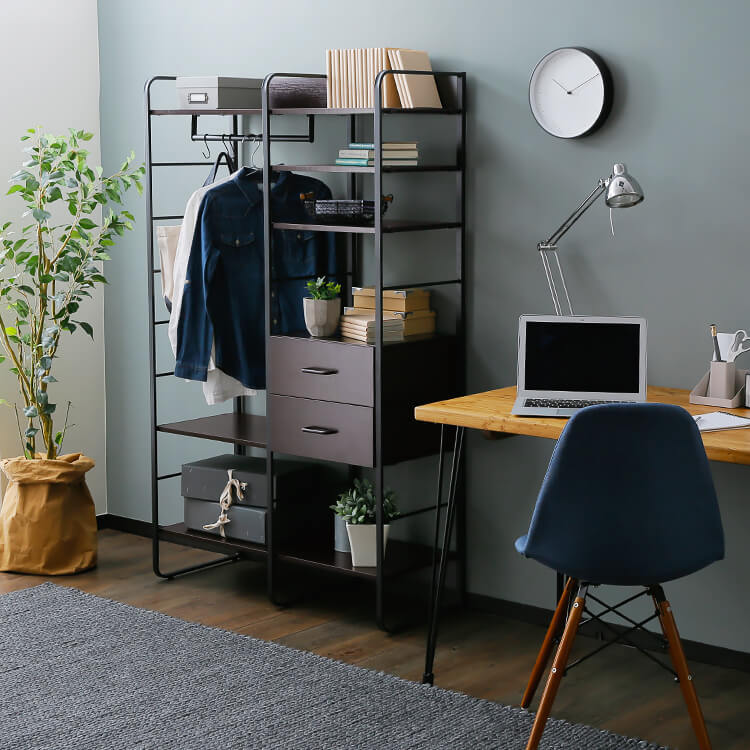 引き出し収納付きハンガーラック(ホワイト×オーク/ブラック