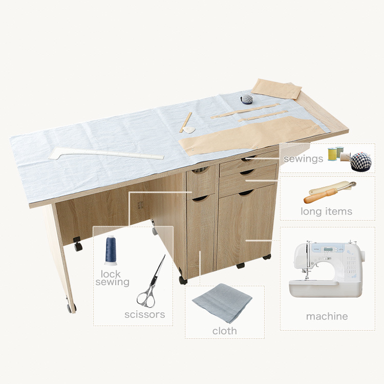 ミシン台(オーク)伸縮タイプで折りたためるコンパクトサイズ。幅64.5