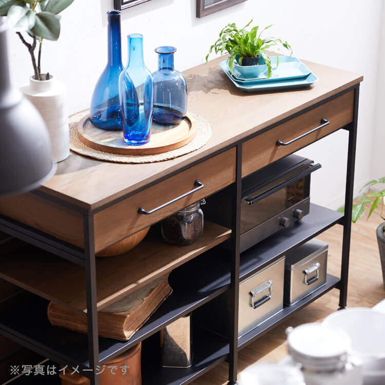 キッチンカウンター(ハニー+ブラック/ブラウン)レンジ台・キッチン収納