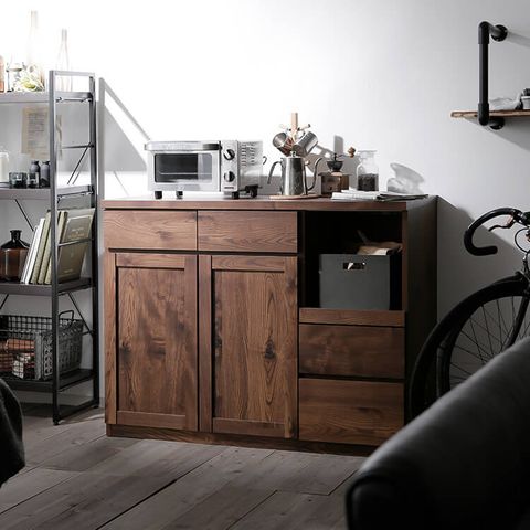 キッチンカウンター 完成品 組立て不要 食器棚 カップボード ロータイプ 一人暮らし キッチンボード キッチン 収納 スライド 引き出し スライドレール 可動棚 国産 レンジ 炊飯器 トースター テレワーク 在宅 公式 Lowya ロウヤ 家具 インテリアのオンライン通販