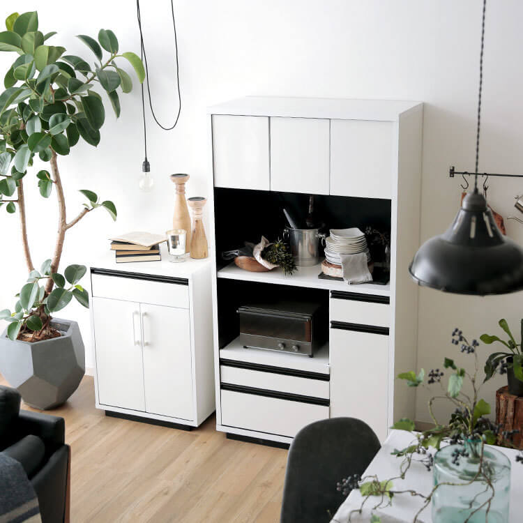 完成品】日本製の食器棚(ホワイト)可動棚タイプ | 【公式】LOWYA