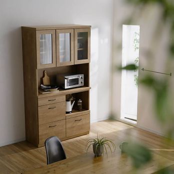 モイス付き食器棚(アンティークナチュラル/アンティークブラウン)日本  