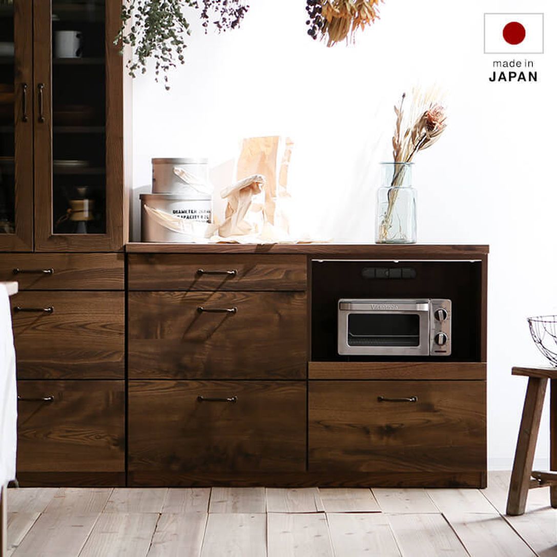 日本製のロータイプ食器棚(アンティークブラウン/アンティークナチュラル)スライドレール式 【公式】LOWYA(ロウヤ)  家具・インテリアのオンライン通販
