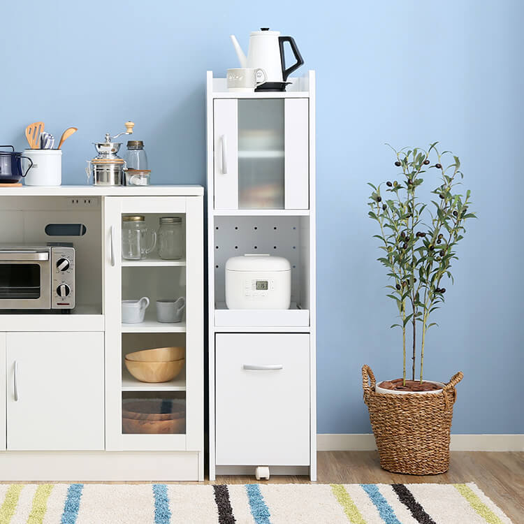 [幅32.5] 白い食器棚 スリムで炊飯器も置ける 隙間収納 キッチン収納 ホワイト