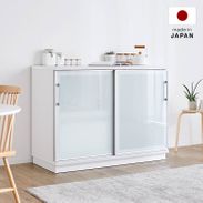 幅122] キッチンカウンター キッチン収納 ガラス扉 モイス付き 可動棚 