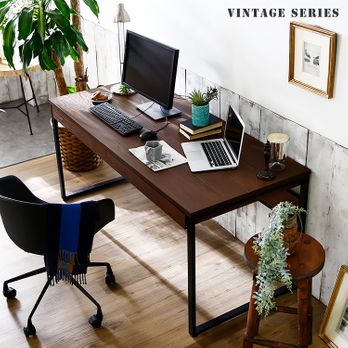 ヴィンテージ風でおしゃれな木製パソコン・ワークデスク(ブラウン)幅  