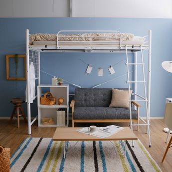 きしみ低減が嬉しい！パイプロフトベッド(ブラック/ホワイト/ブラウン  