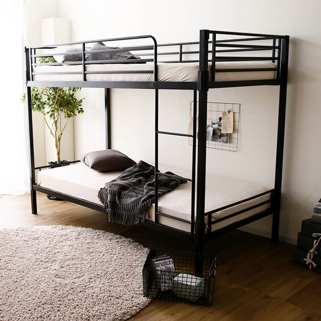 二段ベッド(ブラック/ホワイト)簡易ハンガーラック付きのシングルサイズ | 【公式】LOWYA(ロウヤ) 家具・インテリアのオンライン通販