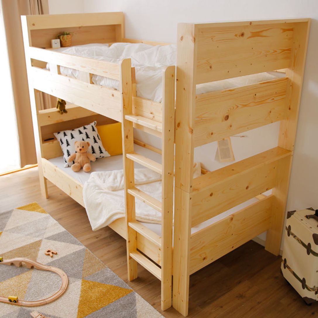シングルサイズの二段ベッド ナチュラル オレンジ ナチュラル 宮棚付き 公式 Lowya ロウヤ 家具 インテリアのオンライン通販