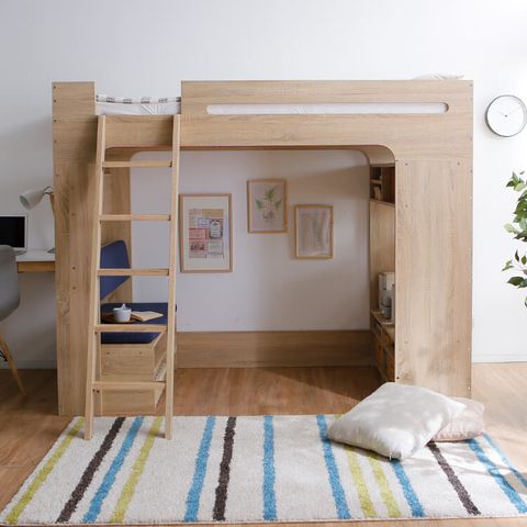シングルサイズのロフトベッド ウォルナット ナチュラル オールインワンのベッド空間を一つの部屋に 公式 Lowya ロウヤ 家具 インテリアのオンライン通販