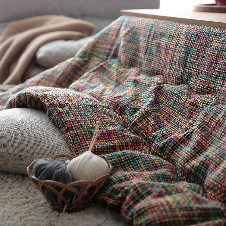 おしゃれ さらさら ポケット付き 正方形 こたつ布団 チェック柄 ブルー おしゃれ さらさら ポケット付き 正方形 こたつ布団 チェック柄