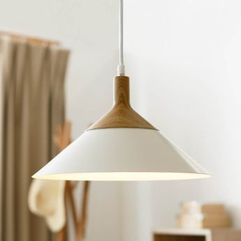 木目×スチールペンダントライト（1灯：ブラック/ホワイト/グレー）LED  