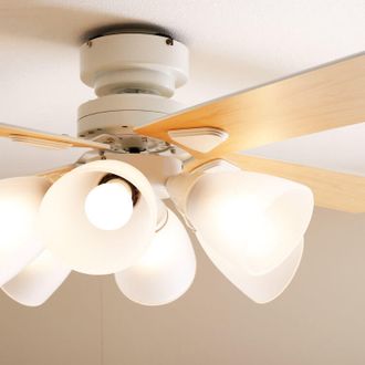LEDシーリングファンライト（6灯：ホワイト+ナチュラル/ブラック+  