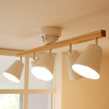 LEDスポットライト（5灯/ホワイト）木製×スチールシェード リモコン  