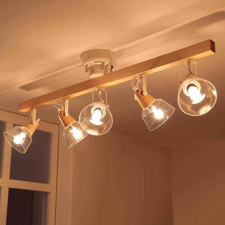 LEDシーリングライト（5灯：ブラウン/ナチュラル）木製×ガラスシェード