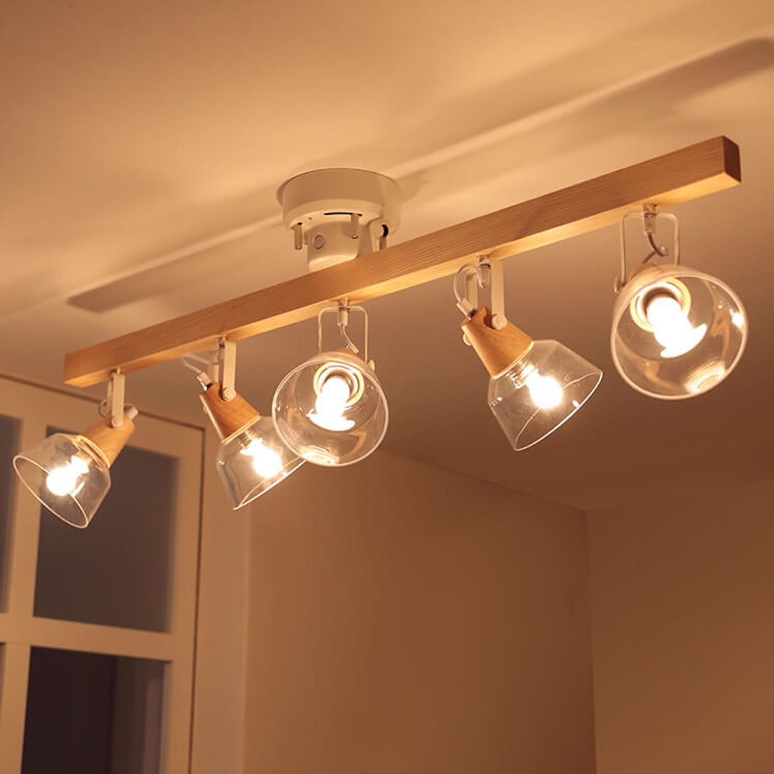 LEDシーリングライト（5灯：ブラウン/ナチュラル）木製×ガラスシェード リモコン付き | 【公式】LOWYA(ロウヤ)  家具・インテリアのオンライン通販