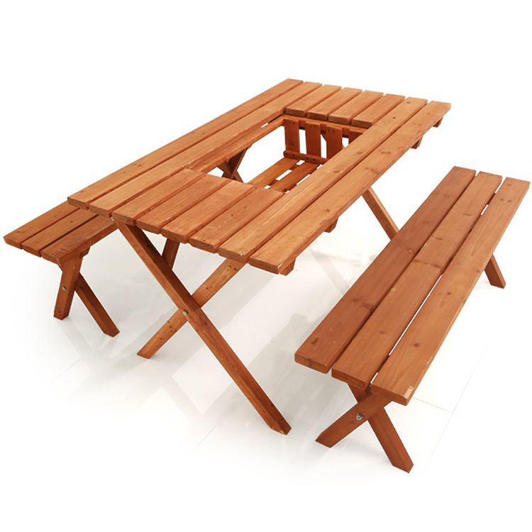 木製ガーデンテーブルセット（ナチュラル）ベンチタイプ3点セット 