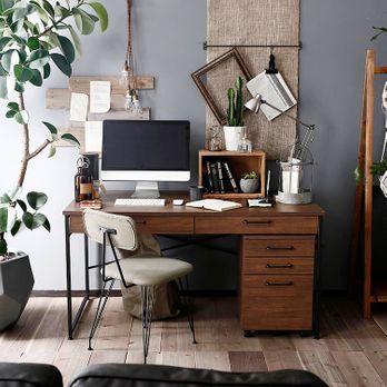 木製パソコンデスク2点セット(ナチュラル/ウォルナット)収納たっぷりの  