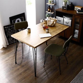 ヴィンテージ風2人掛けダイニングテーブル3点セット(ライトブラウン  