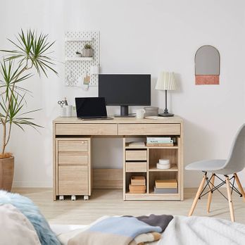 木製パソコンデスク(幅120cm) 3点セット ワゴン・収納ラック付き  