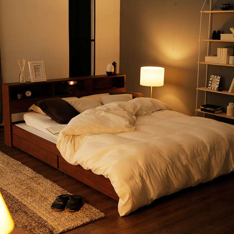 マットレス付きが嬉しい！木製シングルベッド(ナチュラル/ブラウン 