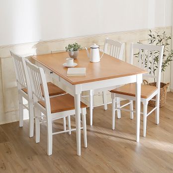 フレンチカントリー風4人掛けダイニングテーブルセット(ライトブラウン  