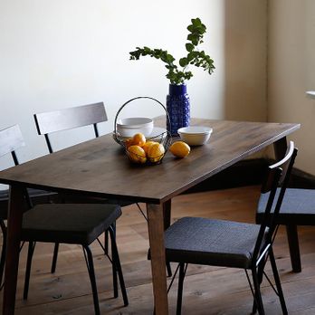 ヴィンテージ風4人掛けダイニングテーブルセット(突板/無垢+  