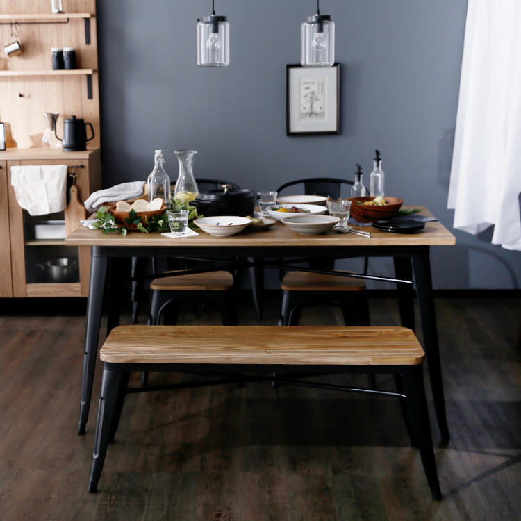 4人掛けダイニングテーブルセット ヴィンテージ風食卓テーブル＋ダイニングチェア ベンチ | 【公式】LOWYA(ロウヤ)  家具・インテリアのオンライン通販