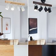 LEDシーリング・スポットライト（4連：ホワイト/ブラック）木製×ガラス