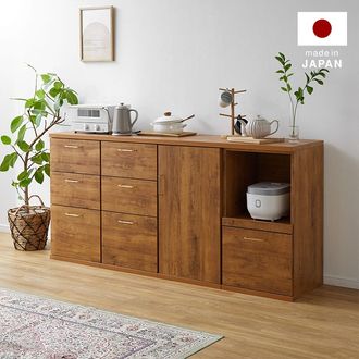 アンティーク風食器棚・キッチンボード 国産・ロータイプ・収納