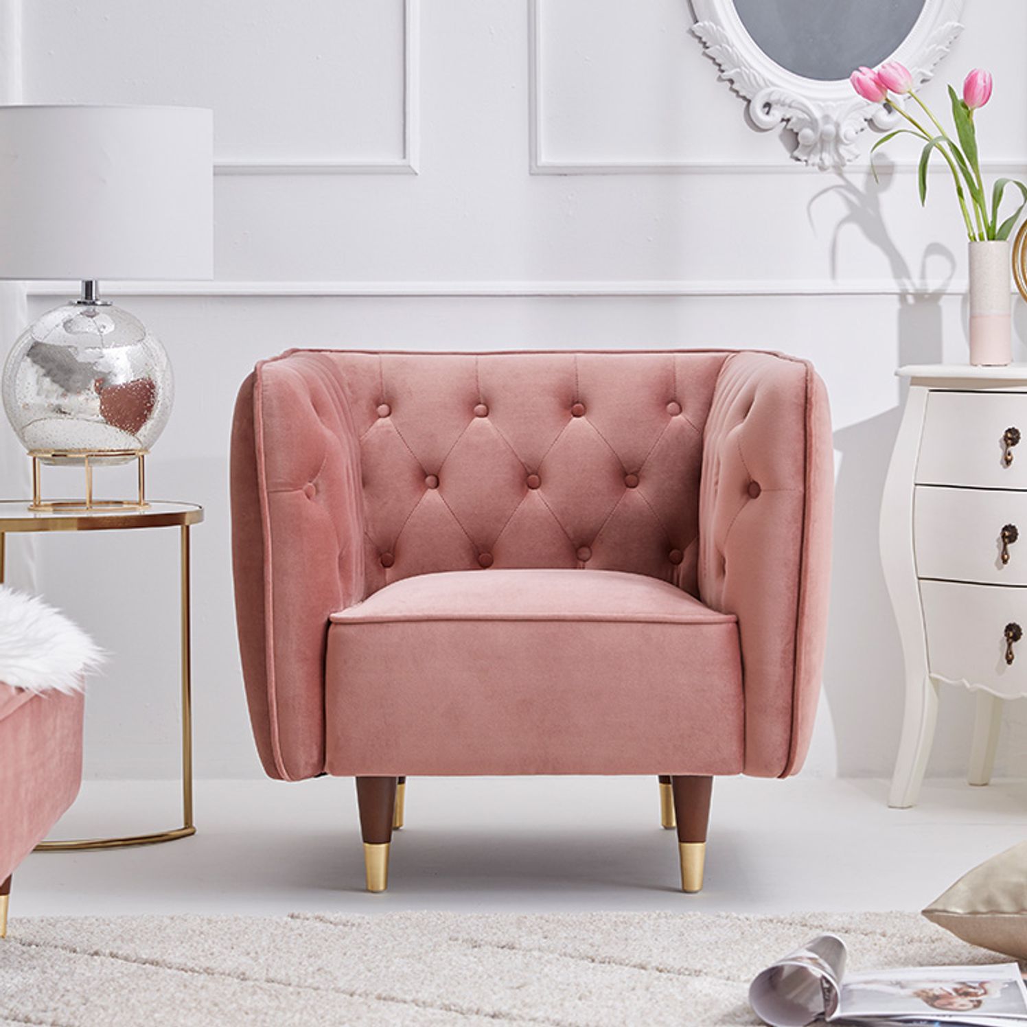 [幅76] ソファ 大人可愛い1人掛けソファ コンパクト エレガント ベルベット調