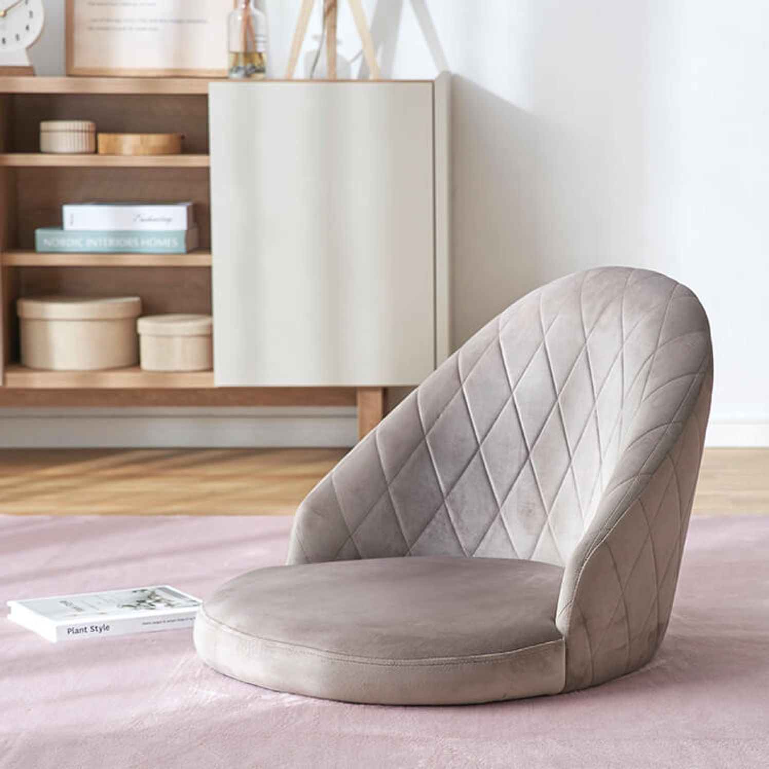 [幅56] 1人掛けローソファ 座椅子 コンパクト ベルベット調