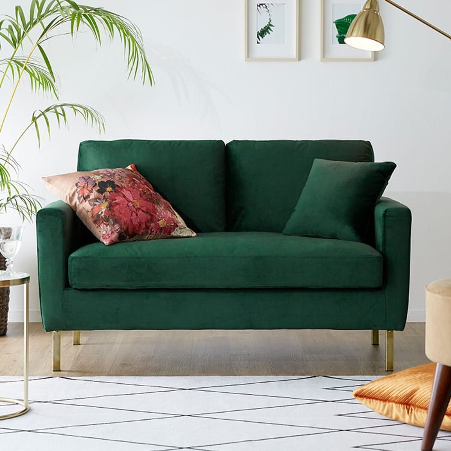 2人掛けソファ フロアソファ ベルベット調 ポケットコイル [幅128]