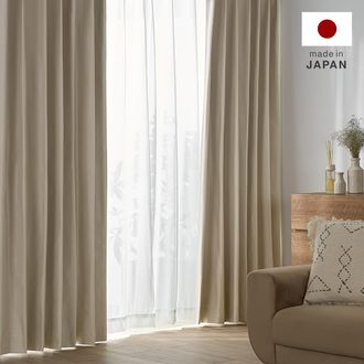 ベージュ] ドレープカーテン＆レースセット 1級遮光 洗濯可