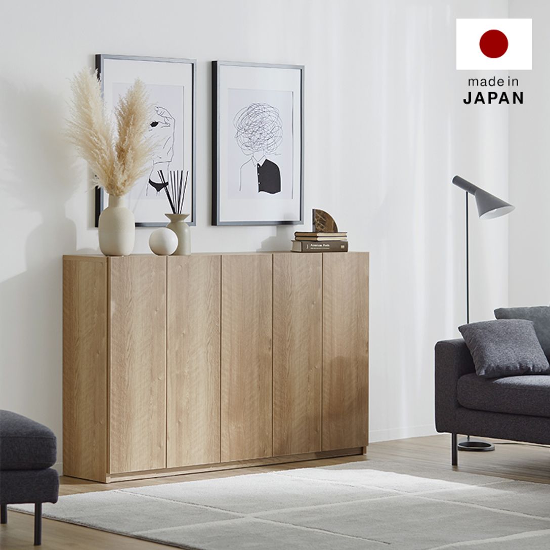 幅15020] 日本製 キャビネット 収納 大容量 半完成品 薄型 ベッド