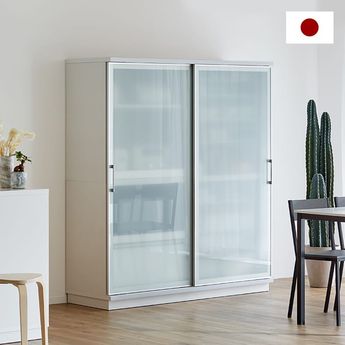 幅160] キッチン収納（ブラウン/ホワイト） ガラス扉 モイス付き 可動