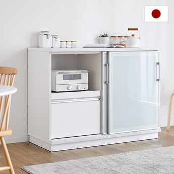 幅122] キッチンカウンター キッチン収納 ガラス扉 モイス付き 可動棚